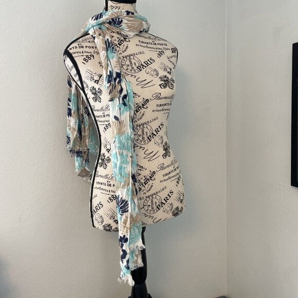 Floral Banana Republic Rectangular Scarf w/Unfinished Hem - 64" x 20" (U5) - Picture 5 of 7